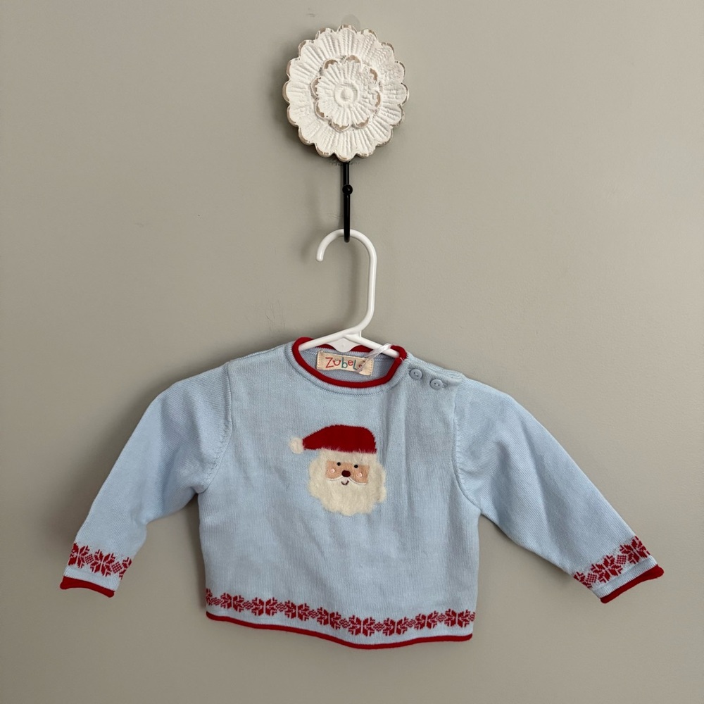 NWT Zubels 3mo Christmas Sweater Blur with Red Details 100% Cotton